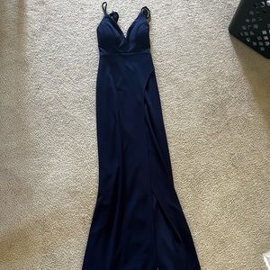 Blue slit prom dress